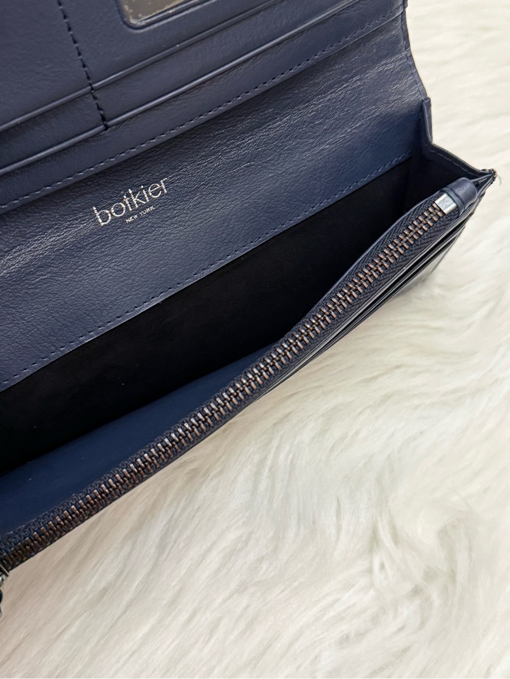 BOTKIER - BLUE ALL LEATHER BIKER QUILTED MOTO LONG SNAP WALLET - Picture 7 of 12